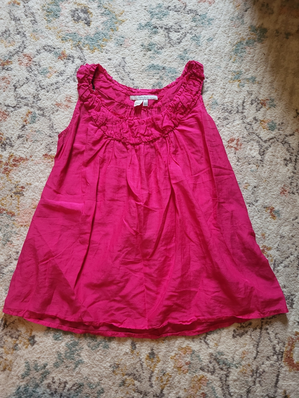 Vintage Zara Cotton and Silk Blend Pink Fuchsia Ruffle Neck Tank Top